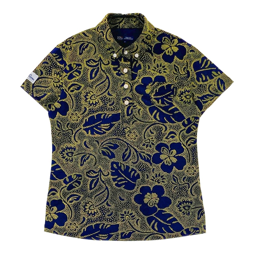 23区GOLF ニジュウサンクゴルフ ×reyn spooner 半袖ポロシャツ ボタンダウン 花柄 イエロー系 1 【中古】ゴルフウェア レディース