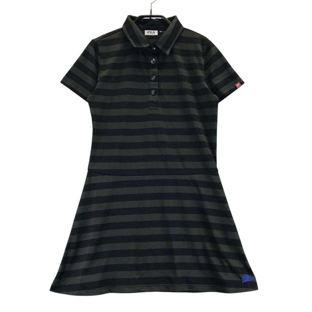 FILA GOLF フィラゴルフ 半袖ポロ ワンピース ボーダー柄 グレー系 M 【中古】ゴルフウェア レディース