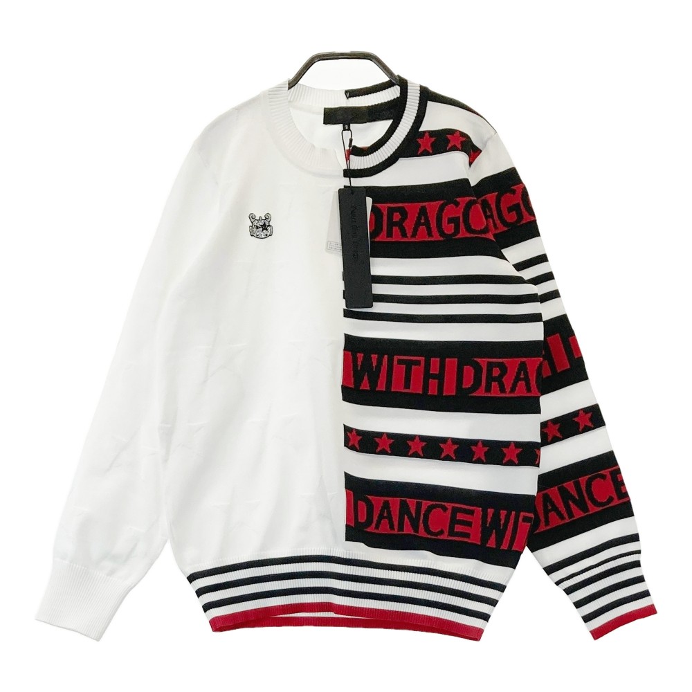 DANCE WITH DRAGON ダンスウィズドラゴン  編み物スウェーター チビドラ 星 ロゴタイプ総柄 白いこと系 2 【中古】ゴルフ御召しもの レディース