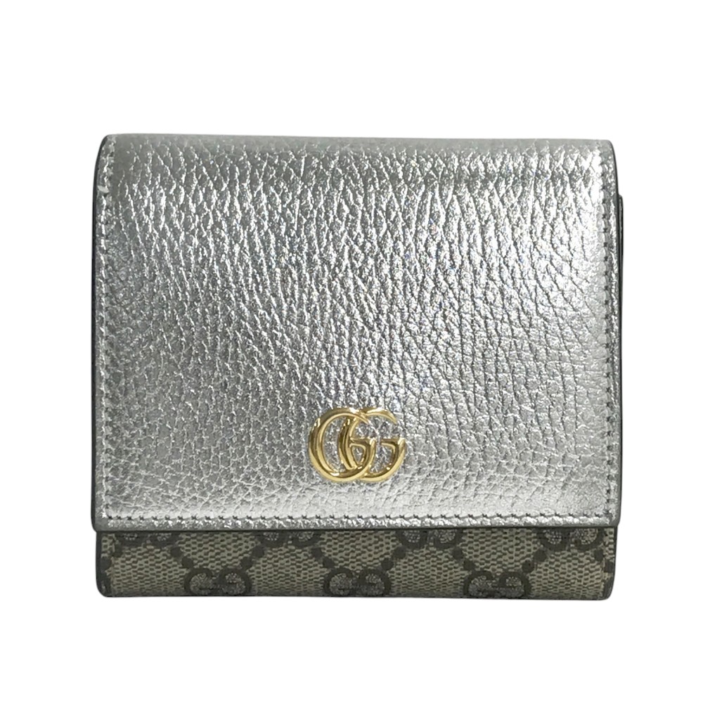 GUCCI グッチ 598587 493075 GGマーモント ミディアムウォレット 紙入れ GG帆布 しろがね色系  【中古】レディース