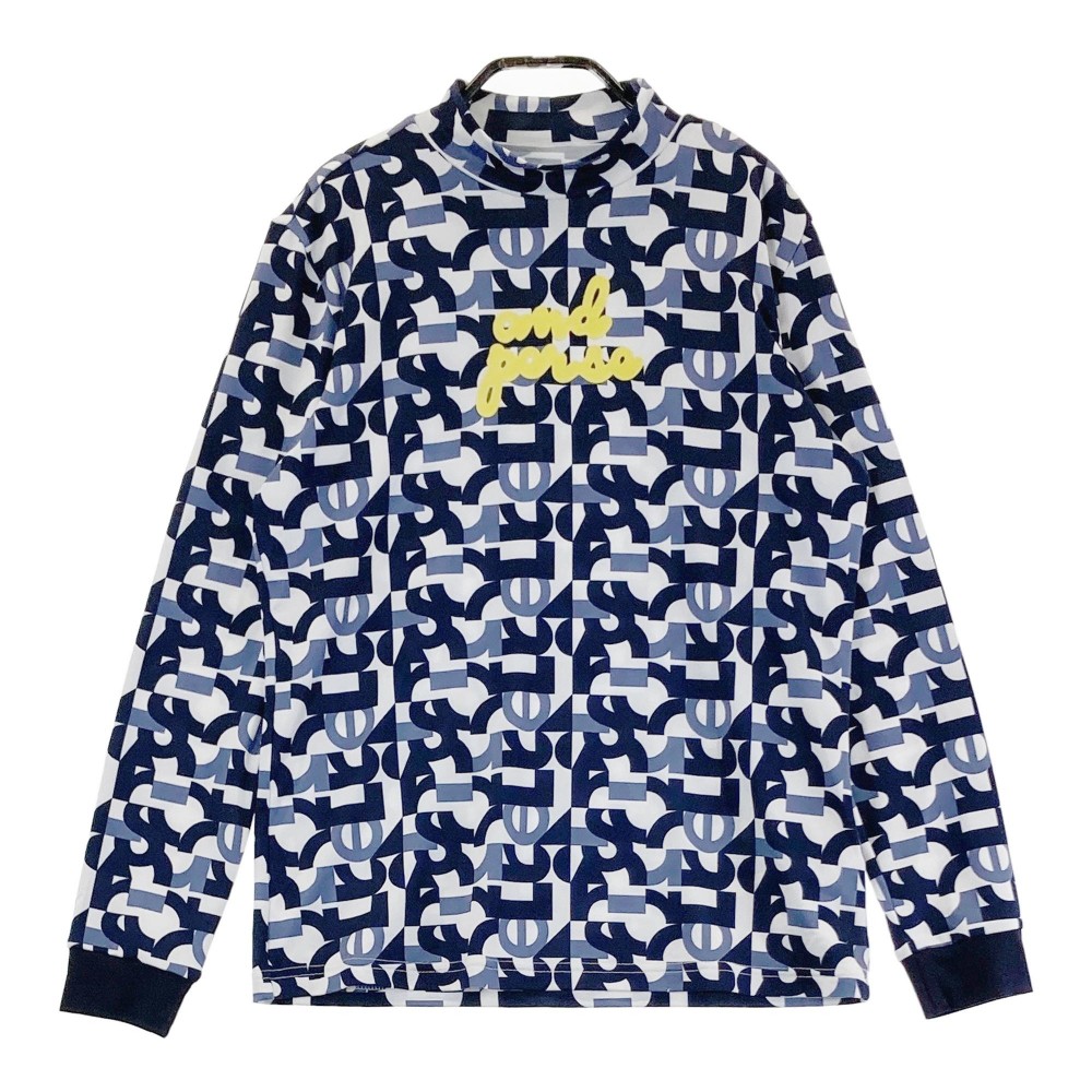 AND PER SE アンパスィ 2024年モデル AFF9244X3 モックネック 長袖Tシャツ ロゴ総柄 ネイビー系 M 【中古】ゴルフウェア レディース