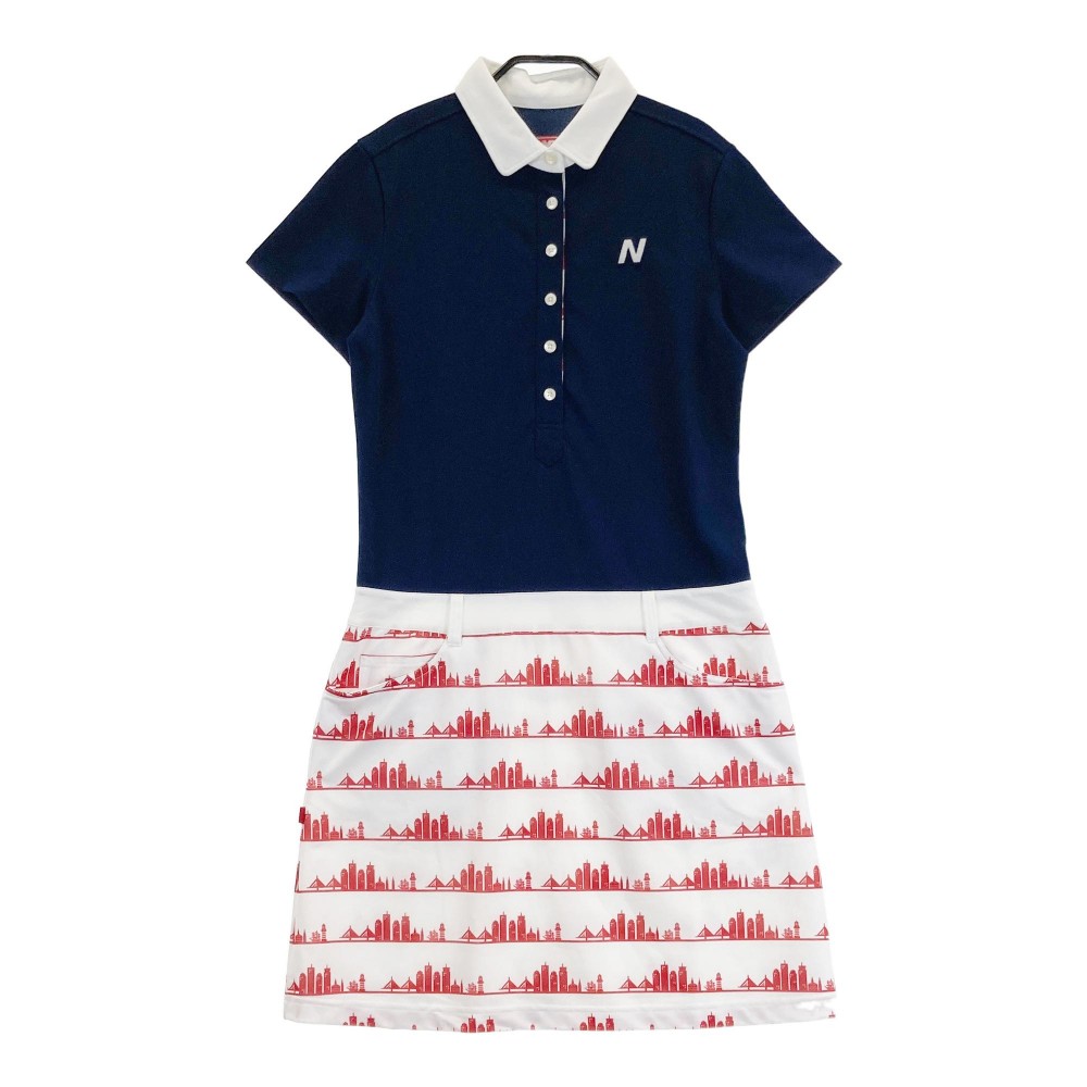 NEW BALANCE GOLF ニューバランス 半袖ワンピース 総柄 ネイビー系 2 【中古】ゴルフウェア レディース