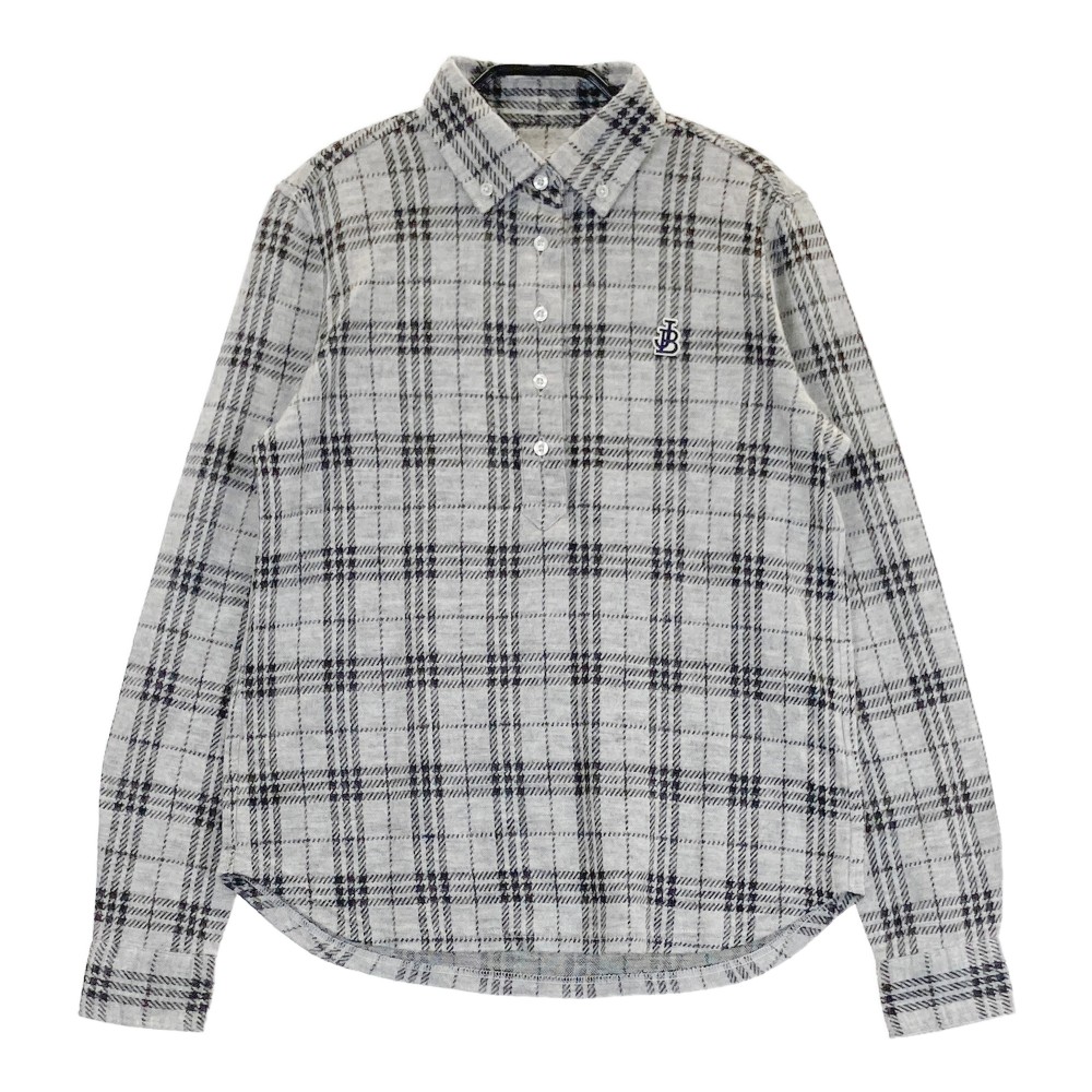 JACK BUNNY ジャックバニー ウール混 長袖ポロシャツ ボタンダウン チェック柄 グレー系 1 【中古】ゴルフウェア レディース