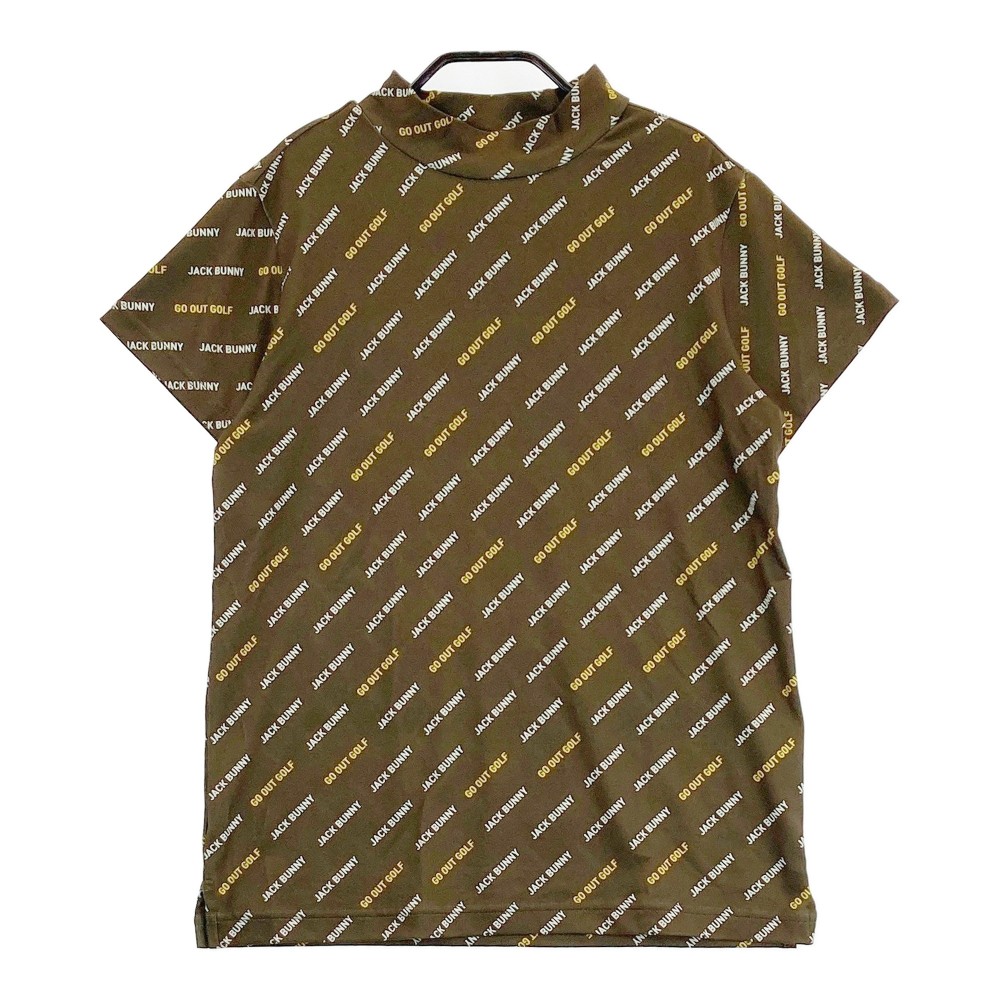 JACK BUNNY ジャックバニー ハイネック 半袖Tシャツ ロゴ 総柄 カーキ系 1 【中古】ゴルフウェア レディース