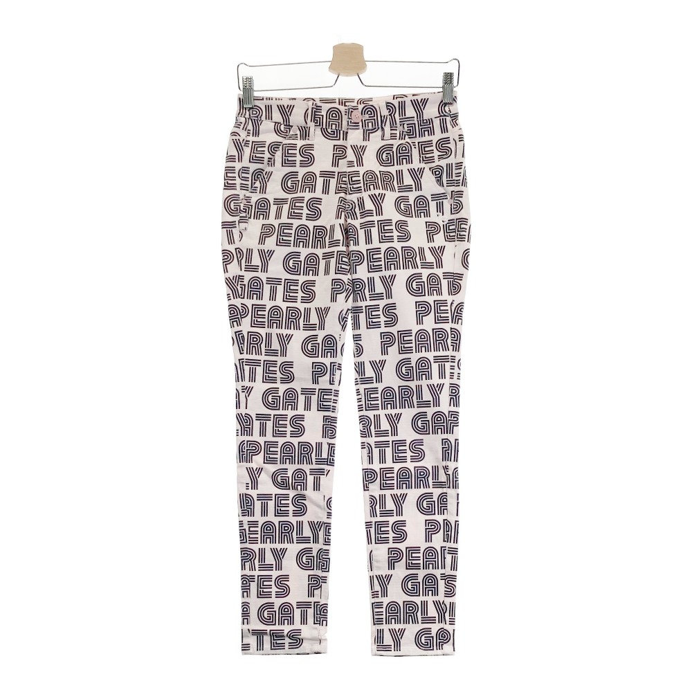 PEARLY GATES パーリーゲイツ ストレッチ ロングパンツ ロゴ総柄 ピンク系 0 【中古】ゴルフウェア レディース