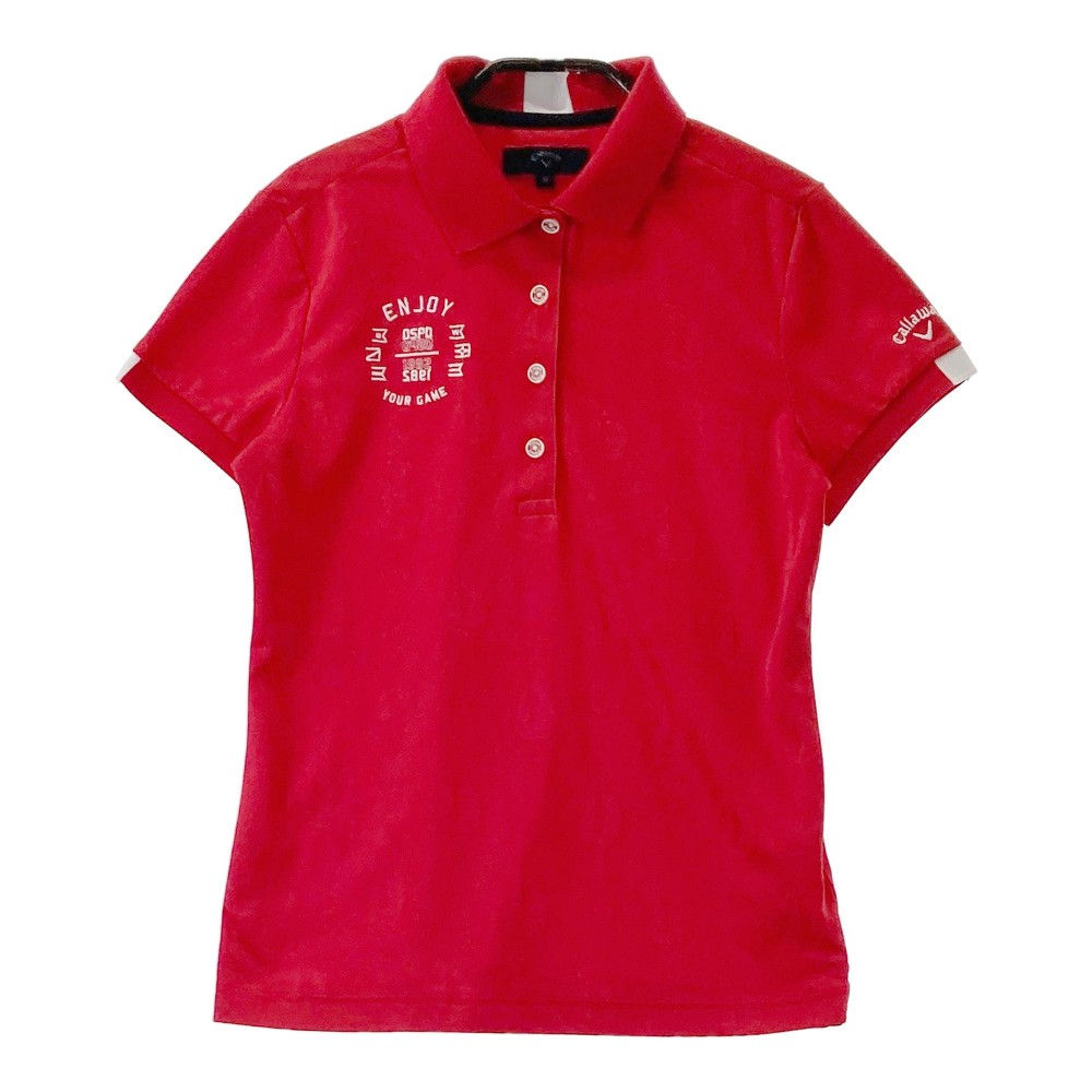 CALLAWAY キャロウェイ 半袖ポロシャツ ヨット 総柄 レッド系 M 【中古】ゴルフウェア レディース