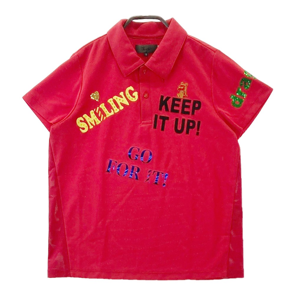 DANCE WITH DRAGON ダンスウィズドラゴン 半袖ポロシャツ レッド系 2 【中古】ゴルフウェア レディース