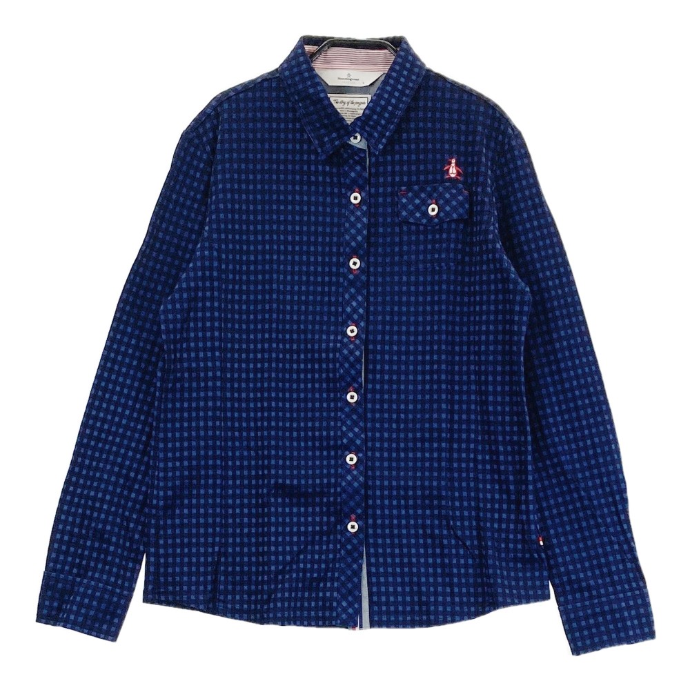 MUNSING WEAR マンシングウェア PRESTIGE 長袖シャツ チェック柄 ネイビー系 L 【中古】ゴルフウェア レディース