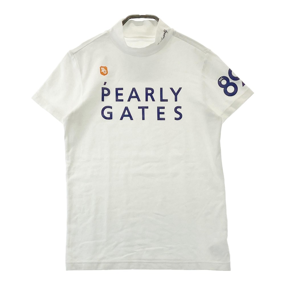PEARLY GATES パーリーゲイツ モックネック 半袖Tシャツ ロゴプリント ホワイト系 0 【中古】ゴルフウェア レディース