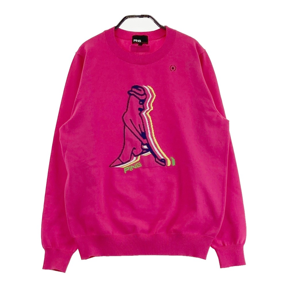 【新品】 PING ピン 総柄 星 ウール混 ニット ジャケット レッド L 新品】 PING ピン 総柄 星 ウール混 ニット ジャケット レッド L