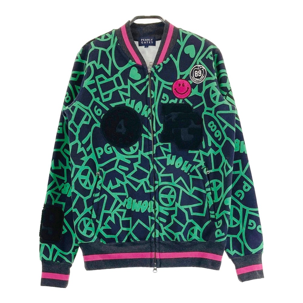 PEARLY GATES パーリーゲイツ 裏起毛 スウェット ジップジャケット 総柄 ネイビー系 1 【中古】ゴルフウェア レディース|中古ゴルフウェア通販STST