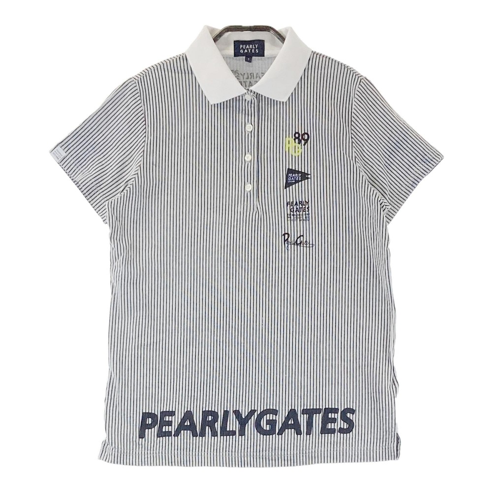 PEARLY GATES パーリーゲイツ 2023年モデル 半袖ポロシャツ シアサッカー ストライプ柄 ブラック系 1 【中古】ゴルフウェア レディース
