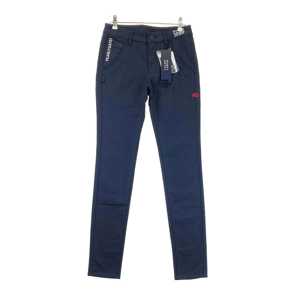 PEARLY GATES パーリーゲイツ ストレッチロングパンツ 総柄 ネイビー系 0 【中古】ゴルフウェア レディース