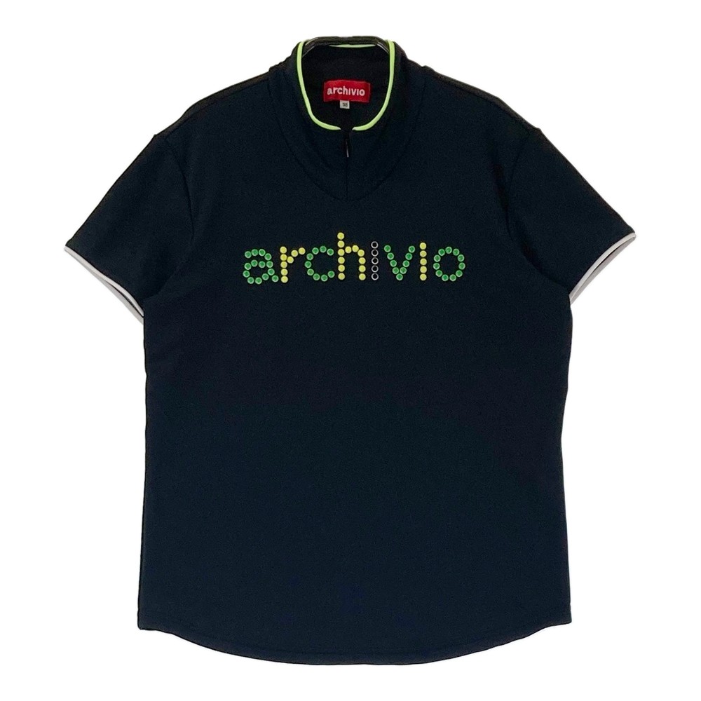 ARCHIVIO アルチビオ ジップ付 ハイネック 半袖Tシャツ ロゴ ブラック系 38 【中古】ゴルフウェア レディース