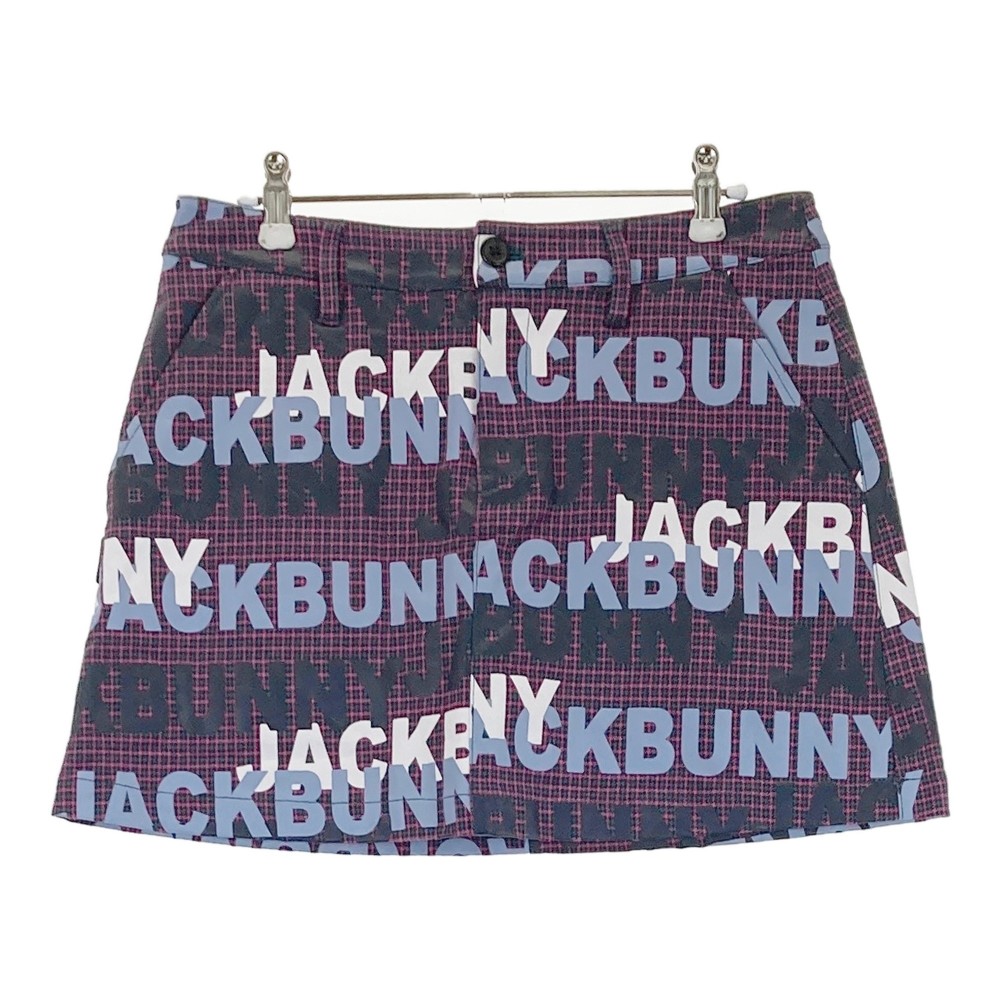 JACK BUNNY ジャックバニー インナー付 ストレッチスカート ロゴ×チェック柄 ピンク系 2 【中古】ゴルフウェア レディース