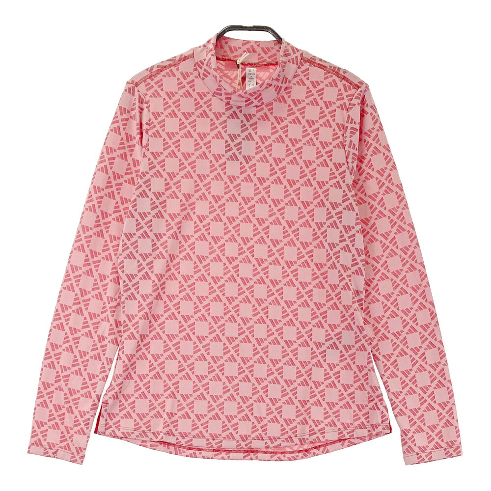 ADIDAS GOLF アディダスゴルフ IS9685 2024年 長袖モックネックTシャツ 総柄 ピンク系 L 【中古】ゴルフウェア レディース