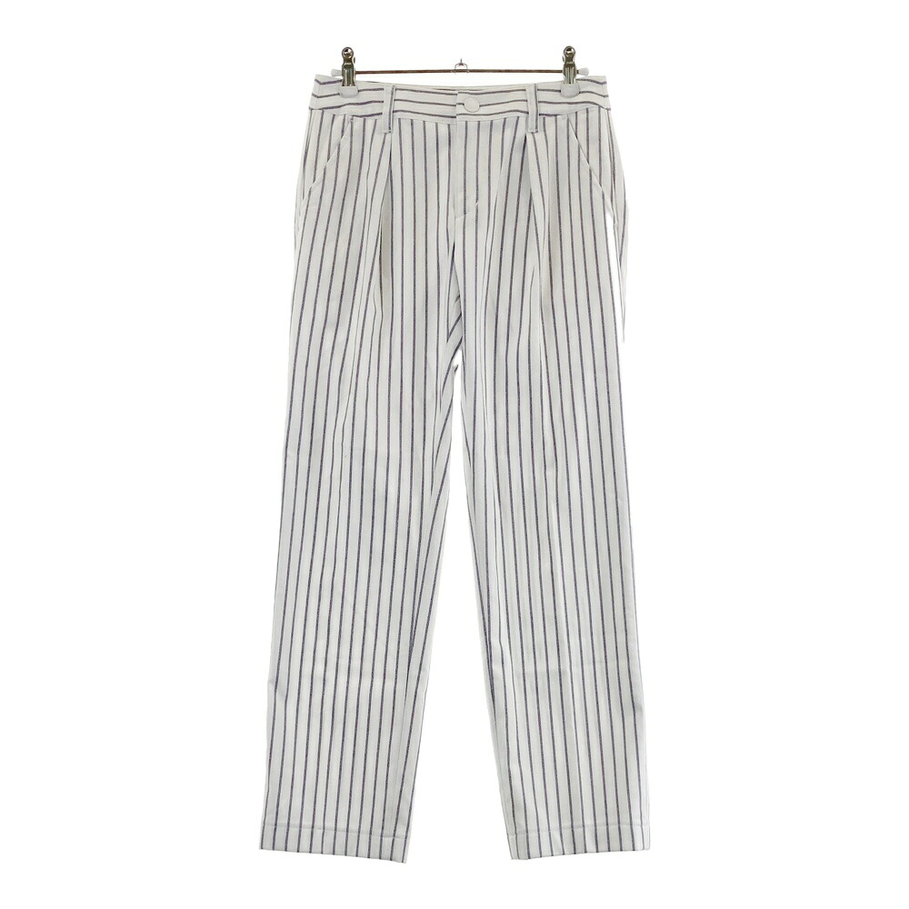 23区GOLF ニジュウサンクゴルフ ロングパンツ ストライプ柄 ホワイト系 58 【中古】ゴルフウェア レディース