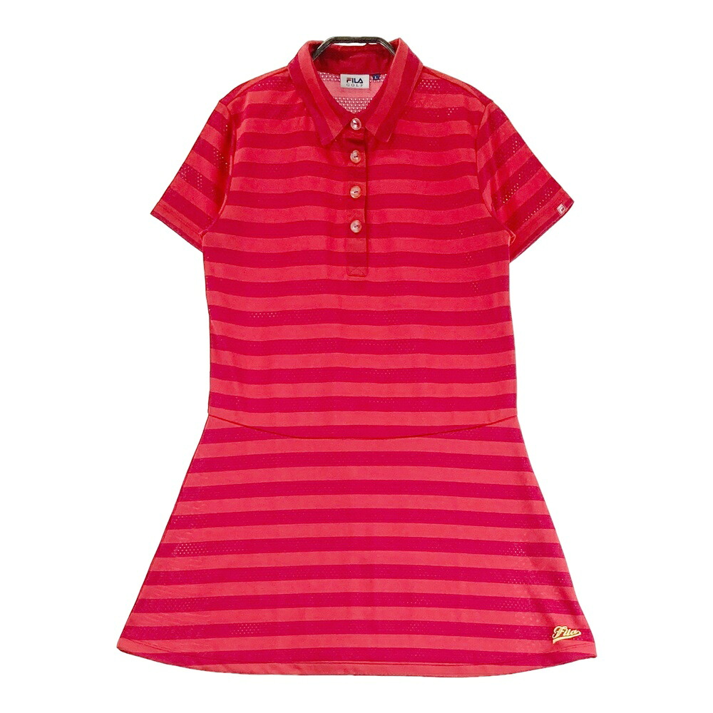 FILA GOLF フィラゴルフ 半袖ワンピース ボーダー柄 レッド系 L 【中古】ゴルフウェア レディース