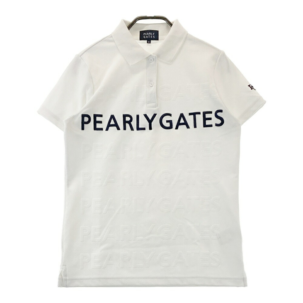 サイズ：1 PEARLY GATES パーリーゲイツ  半袖ポロシャツ ロゴ総柄 ホワイト系 [240101418243] ゴルフウェア レディース ストスト PEARLY GATES パーリーゲイツ 055-2160402 半袖ポロシャツ