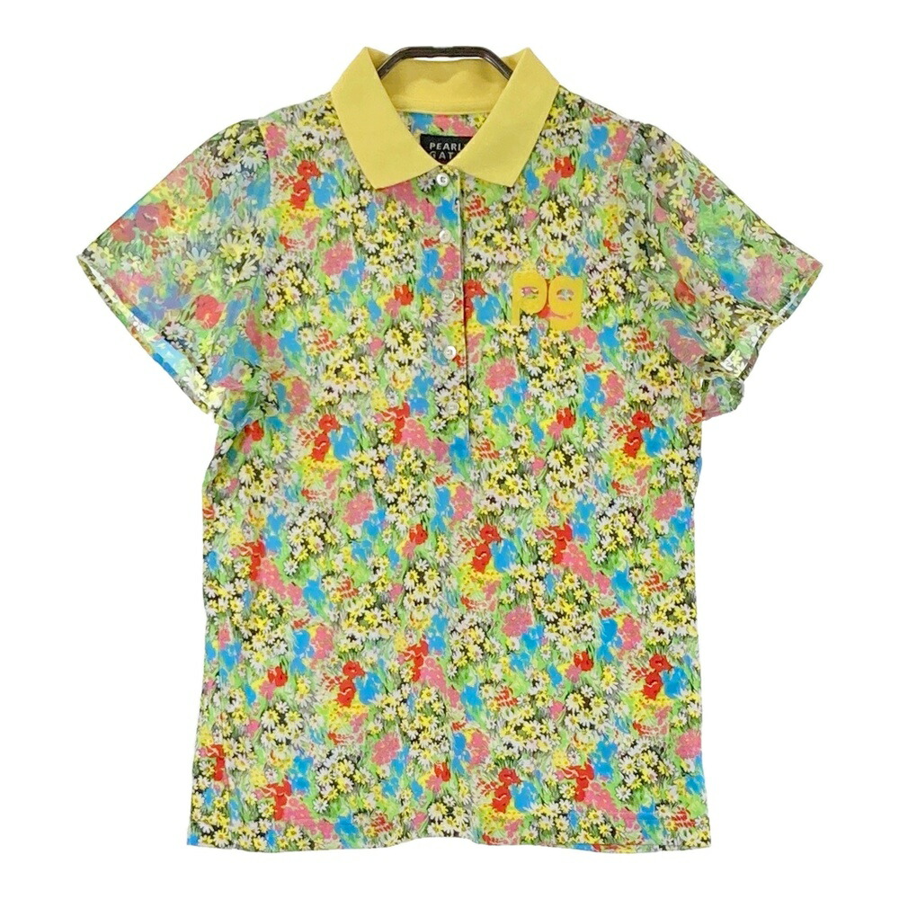 PEARLY GATES パーリーゲイツ 袖切替 半袖ポロシャツ 総柄 イエロー系 0 【中古】ゴルフウェア レディース
