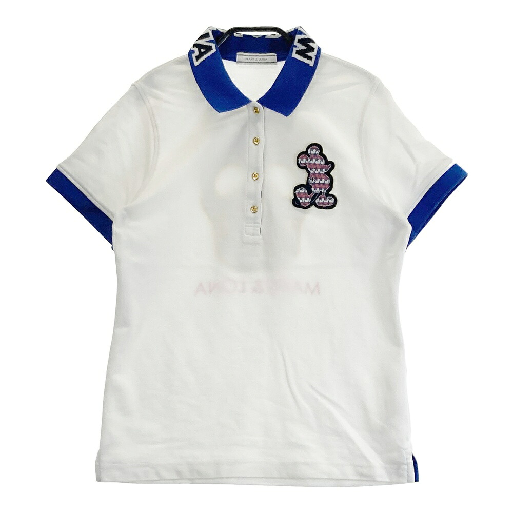 MARK&LONA マークアンドロナ ×Disney 半袖ポロシャツ スカル×ミッキー ホワイト系 L 【中古】ゴルフウェア レディース