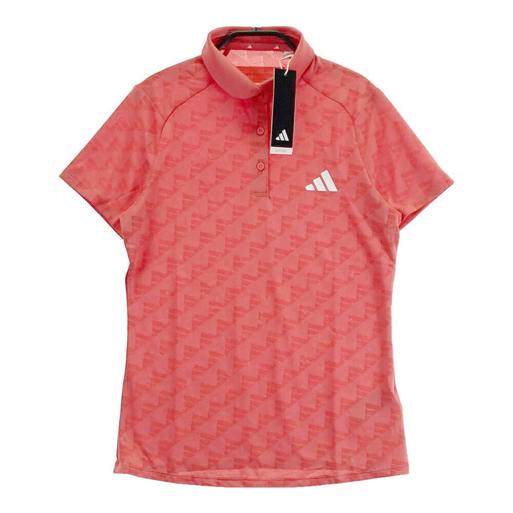 ADIDAS GOLF アディダスゴルフ 2023年モデル 半袖ポロシャツ ロゴ総柄 レッド系 M 【中古】ゴルフウェア レディース
