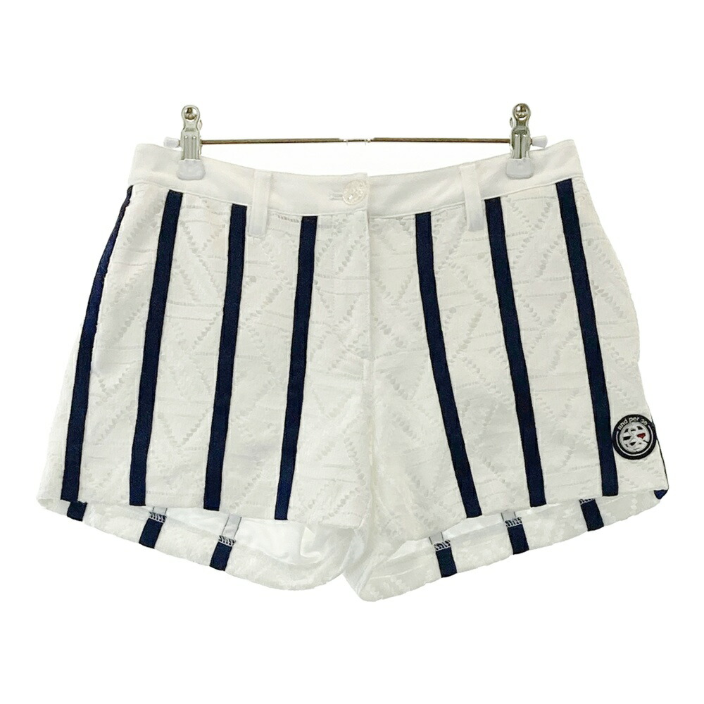AND PER SE アンパスィ ショートパンツ ストライプ柄 ホワイト系 S 【中古】ゴルフウェア レディース
