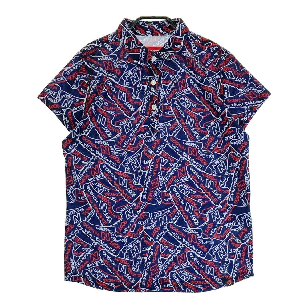 NEW BALANCE GOLF ニューバランス 半袖ポロシャツ スニーカー×ロゴ柄 ネイビー系 2 【中古】ゴルフウェア レディース