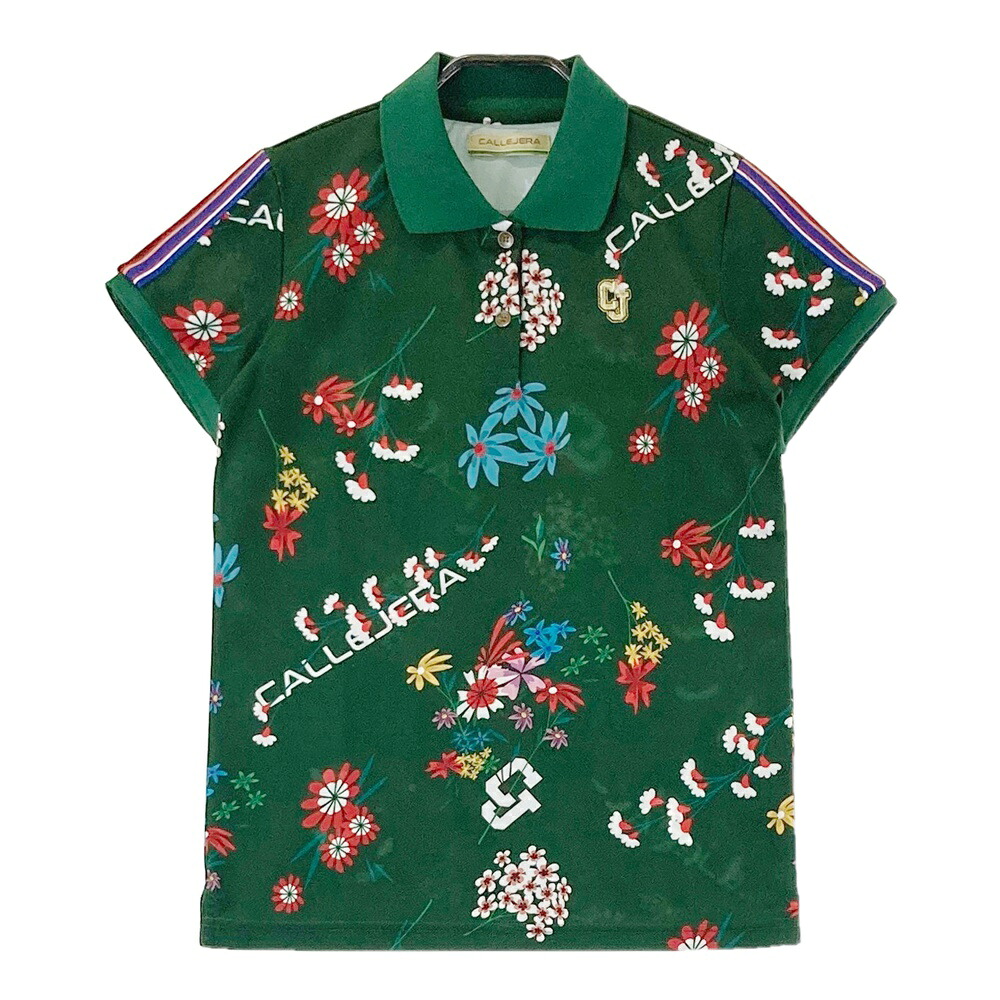 CALLEJERA カジェヘラ 半袖ポロシャツ 花 総柄 カーキ系 1 【中古】ゴルフウェア レディース