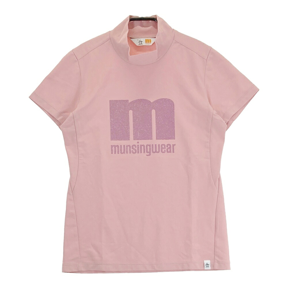 MUNSING WEAR マンシングウェア ビッグロゴ ハイネック半袖Tシャツ ピンク系 M 【中古】ゴルフウェア レディース