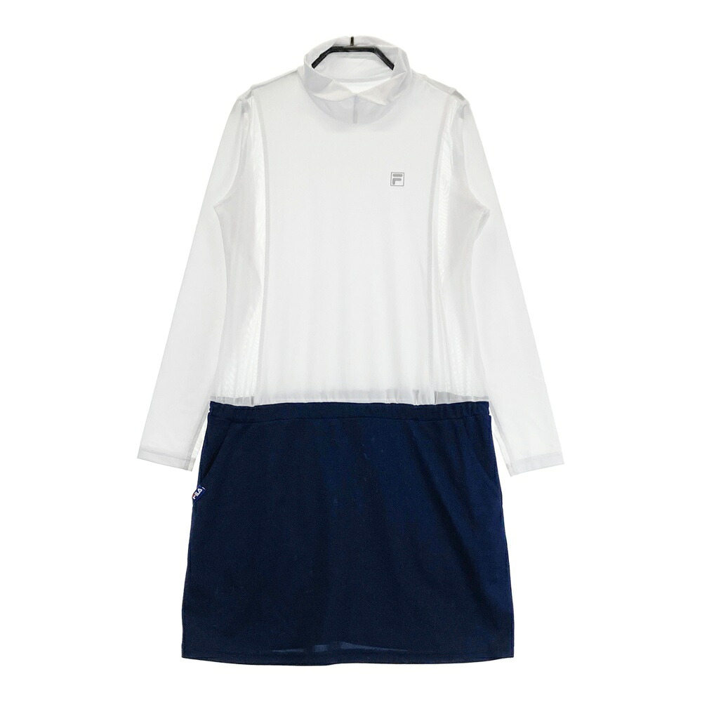 FILA GOLF フィラゴルフ ハイネック 長袖 メッシュ切替ワンピース ネイビー系 M 【中古】ゴルフウェア レディース