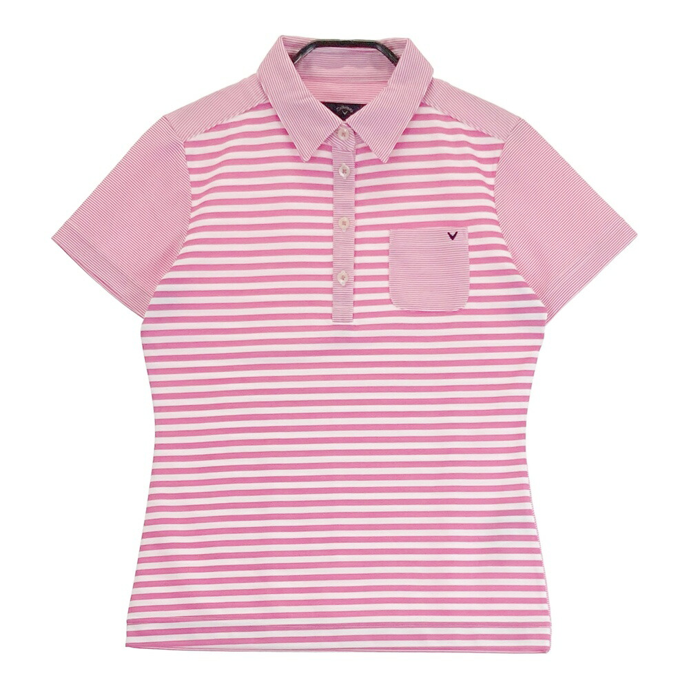 CALLAWAY キャロウェイ 半袖ポロシャツ ボーダー ピンク系 M 【中古】ゴルフウェア レディース