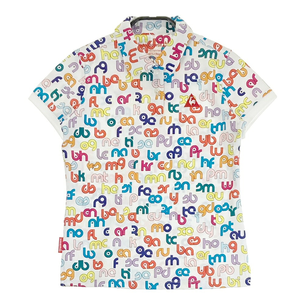 LE COQ GOLF ルコックゴルフ ポロシャツ 総柄 ホワイト系 M 【中古】ゴルフウェア レディース