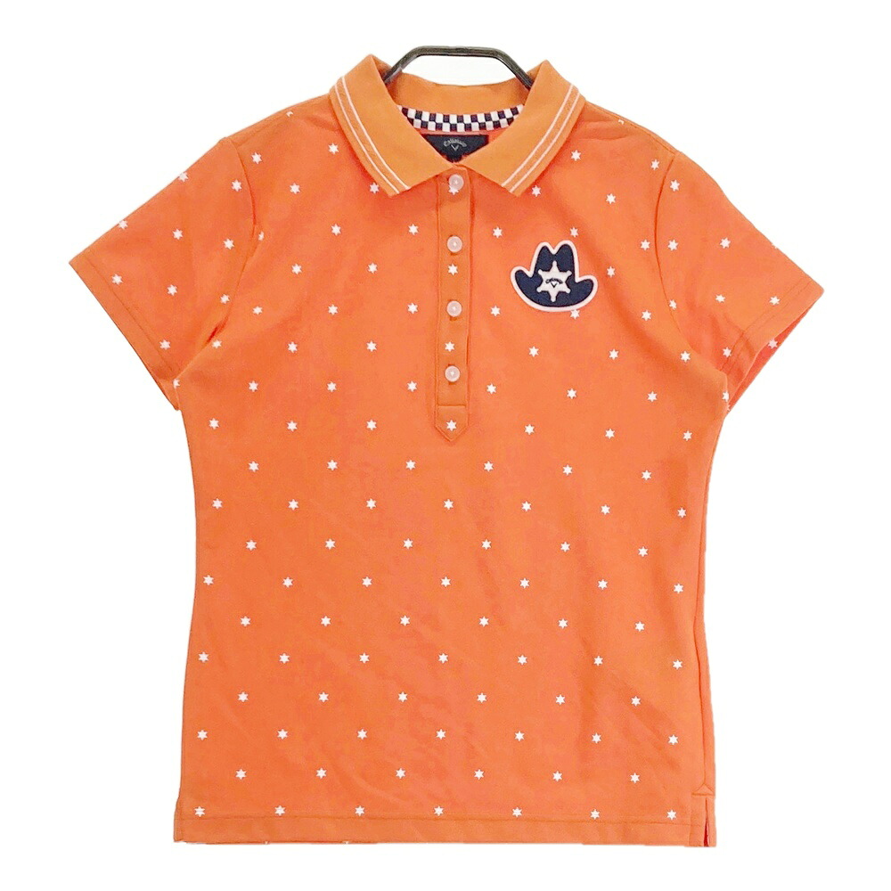 CALLAWAY キャロウェイ 半袖ポロシャツ 星・胸ワッペン オレンジ系 L 【中古】ゴルフウェア レディース