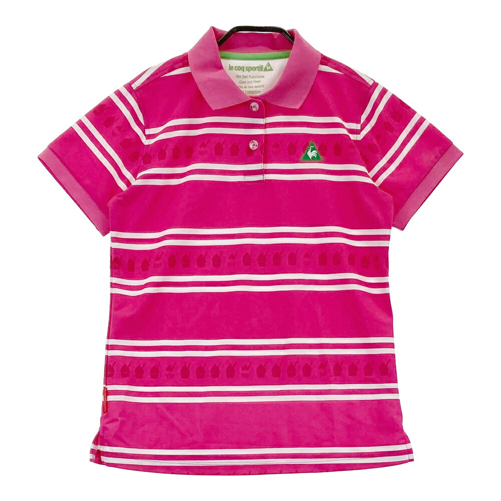 LE COQ GOLF ルコックゴルフ 半袖ポロシャツ ボーダー 総柄 ピンク系 L 【中古】ゴルフウェア レディース