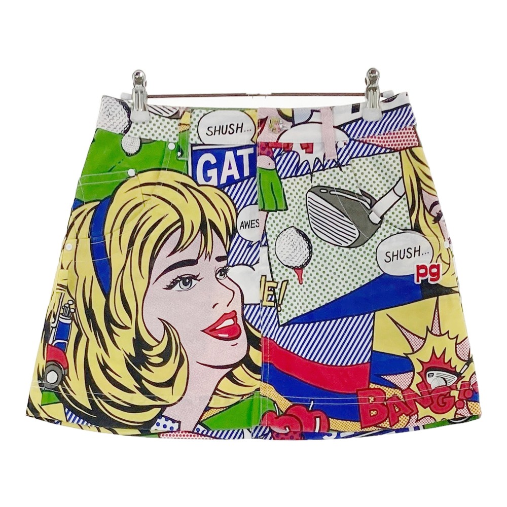 PEARLY GATES パーリーゲイツ スカート アメコミ柄 レッド系 0 【中古】ゴルフウェア レディース