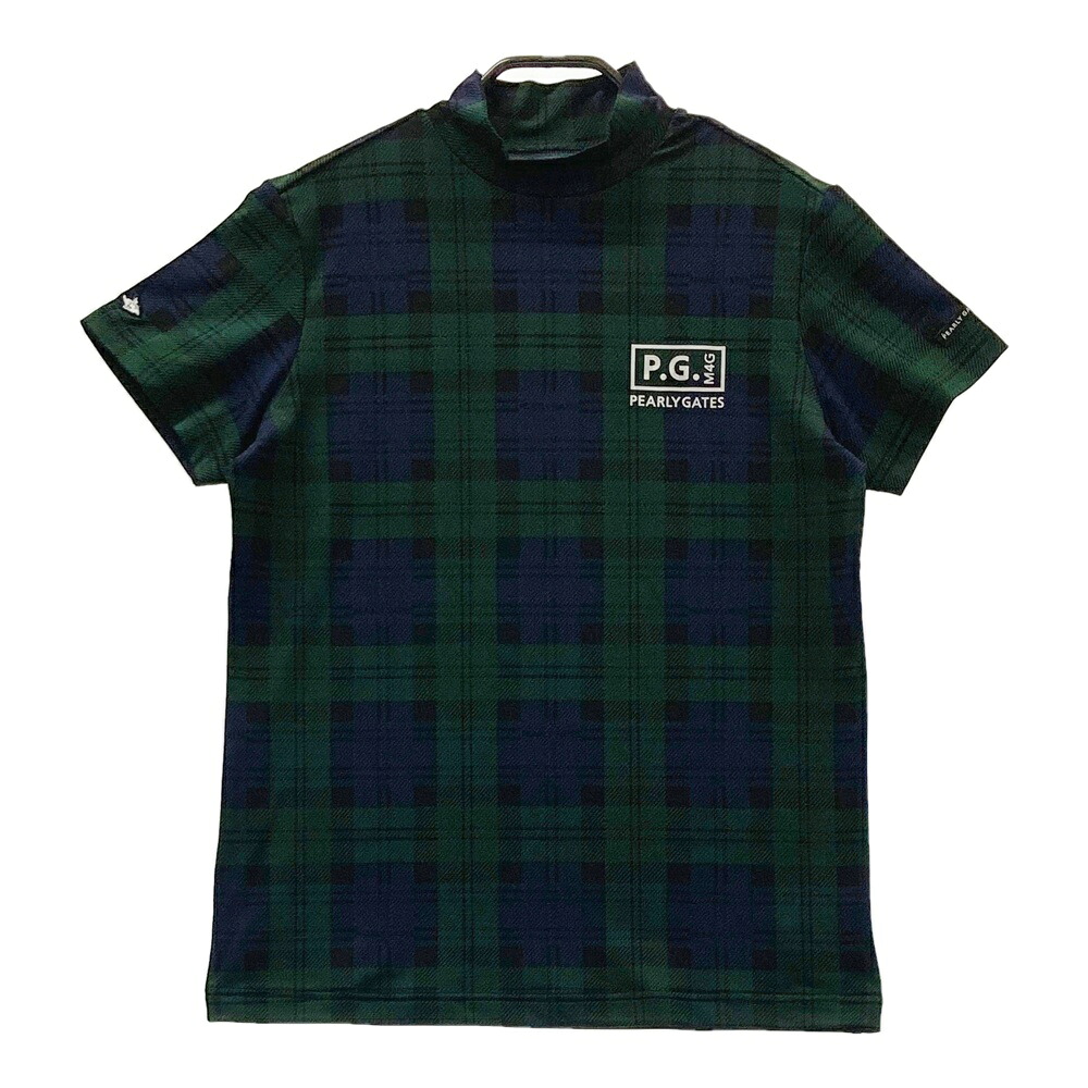 PEARLY GATES パーリーゲイツ 2023年モデル ハイネック 半袖Tシャツ チェック柄 ネイビー系 2 【中古】ゴルフウェア レディース