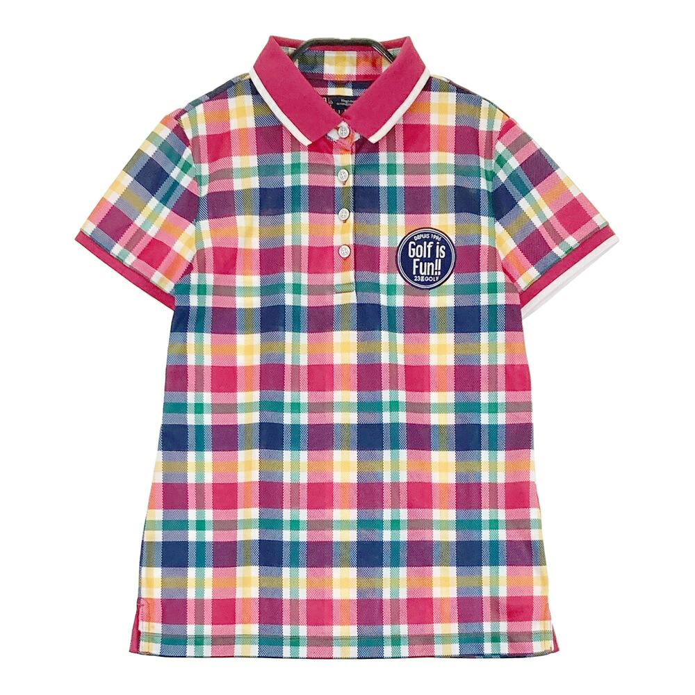 23区GOLF ニジュウサンクゴルフ ; 半袖ポロシャツ チェック柄 ピンク系 1 【中古】ゴルフウェア レディース