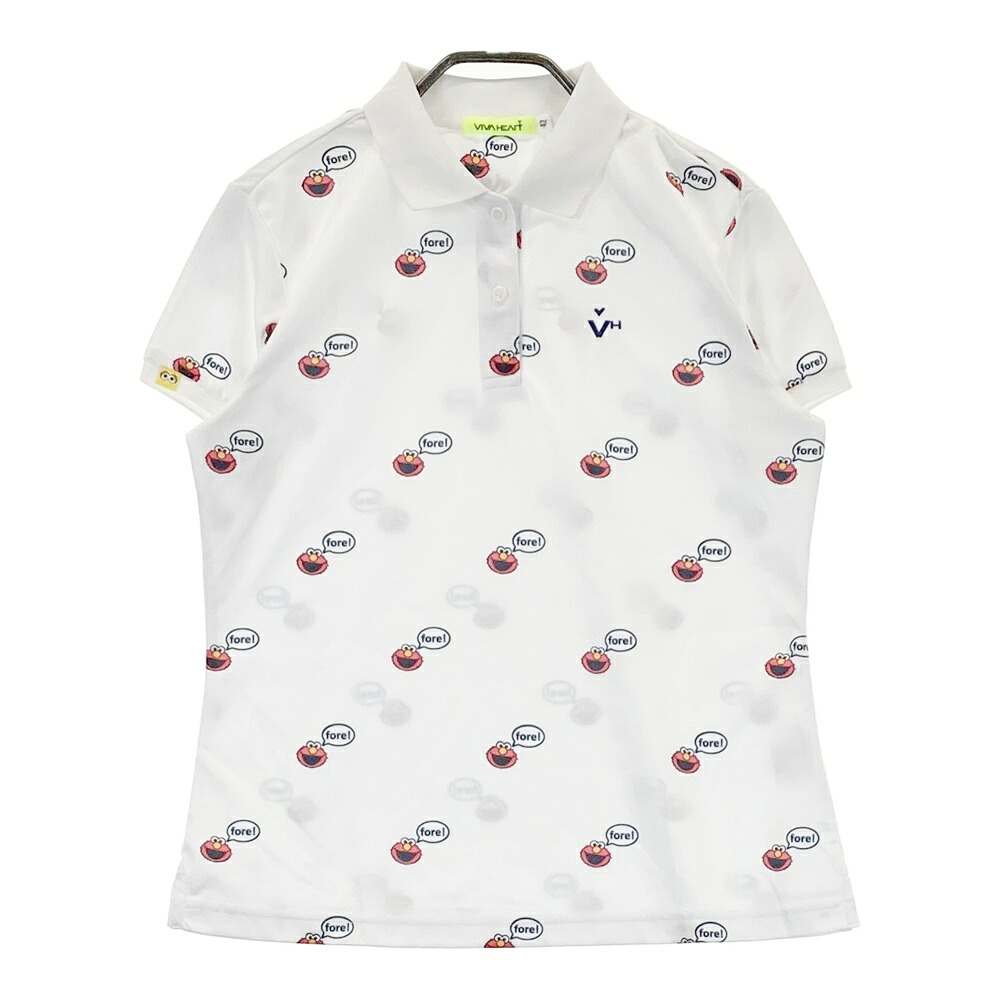 VIVA HEART ビバハート 半袖ポロシャツ エルモ柄 ホワイト系 42 【中古】ゴルフウェア レディース