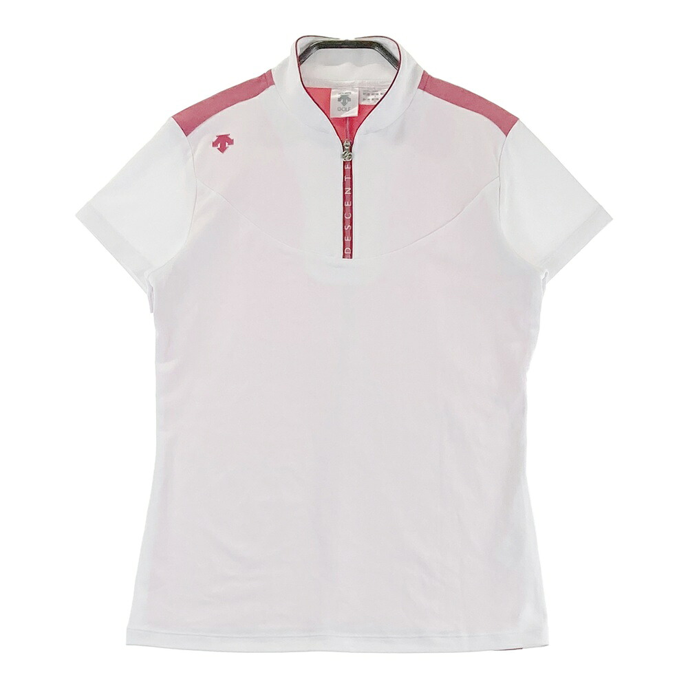 DESCENTE GOLF デサントゴルフ 2022年 ハーフジップ 半袖Tシャツ ホワイト系 L 【中古】ゴルフウェア レディース