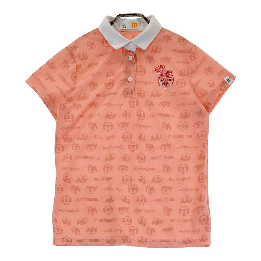 MUNSING WEAR マンシングウェア HINA COLLECTION 半袖ポロシャツ 総柄 ピンク系 L 【中古】ゴルフウェア レディース