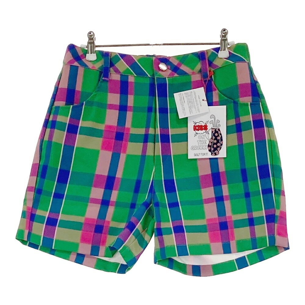 KISS ON THE GREEN キスオンザグリーン ; ストレッチ ショートパンツ チェック柄 グリーン系 3 【中古】ゴルフウェア レディース