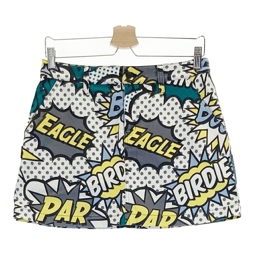 JACK BUNNY ジャックバニー インナー付 ストレッチスカート アメコミ総柄 グレー系 2 【中古】ゴルフウェア レディース