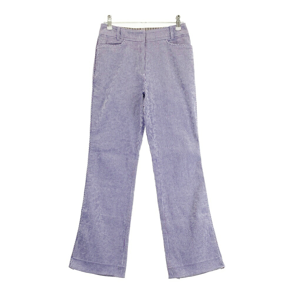 LANVIN SPORT ランバン スポール シアサッカー ストレッチパンツ チェック柄 ブルー系 36 【中古】ゴルフウェア レディース
