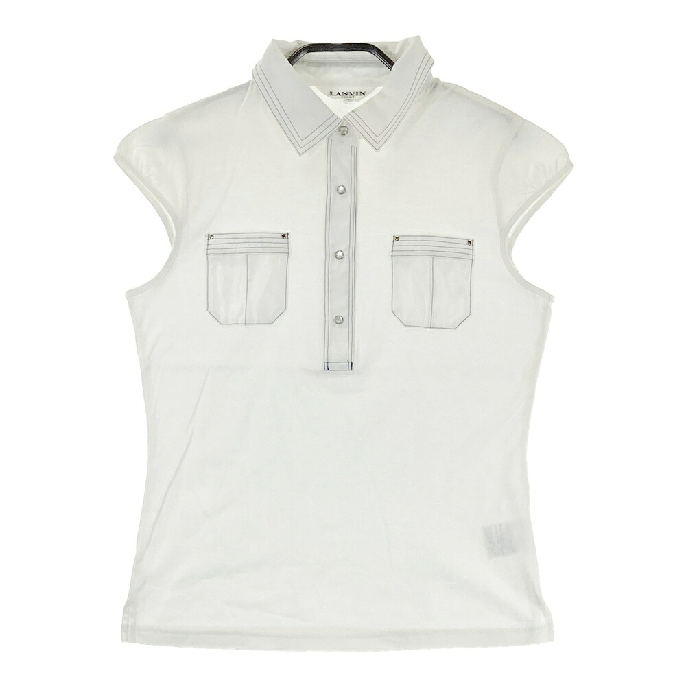 LANVIN SPORT ランバン スポール キャップスリーブ ポロシャツ ホワイト系 36 【中古】ゴルフウェア レディース