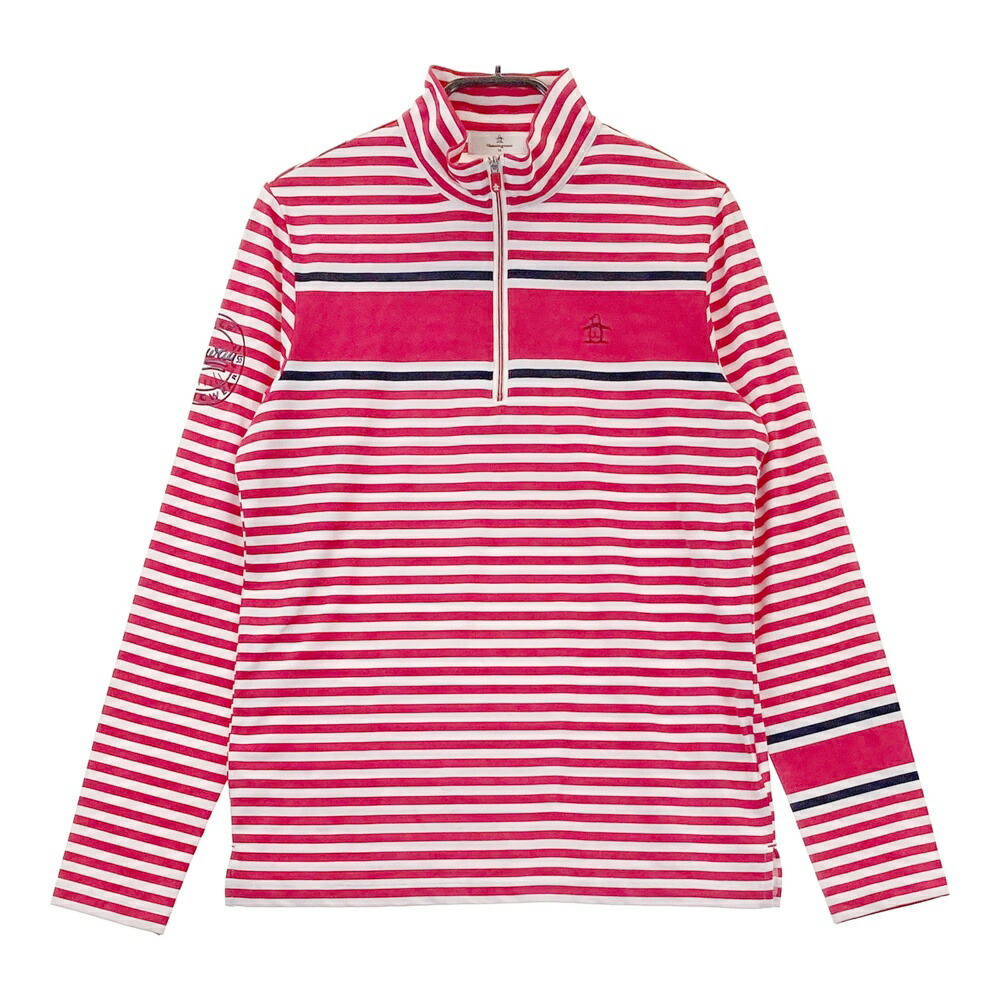 MUNSING WEAR マンシングウェア ハーフジップ 長袖Tシャツ ボーダー柄 レッド系 M 【中古】ゴルフウェア レディース