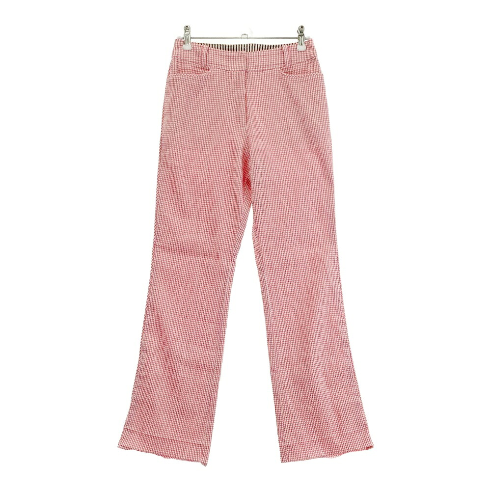 LANVIN SPORT ランバン スポール シアサッカー ストレッチパンツ チェック柄 レッド系 36 【中古】ゴルフウェア レディース