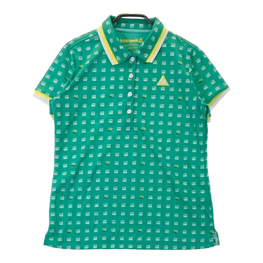 LE COQ GOLF ルコックゴルフ 半袖ポロシャツ 総柄 グリーン系 L 【中古】ゴルフウェア レディース