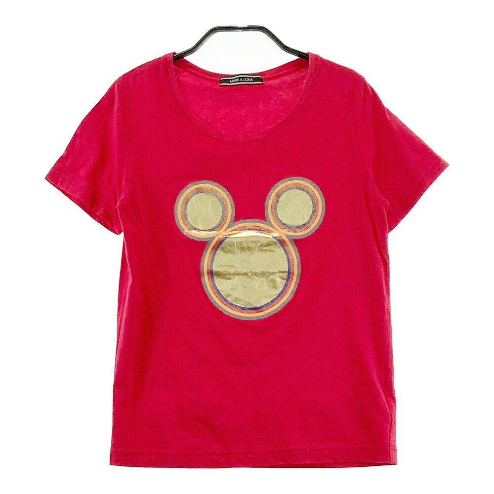 MARK&LONA マークアンドロナ ×Disney 半袖Tシャツ ミッキー レッド系 S 【中古】ゴルフウェア レディース