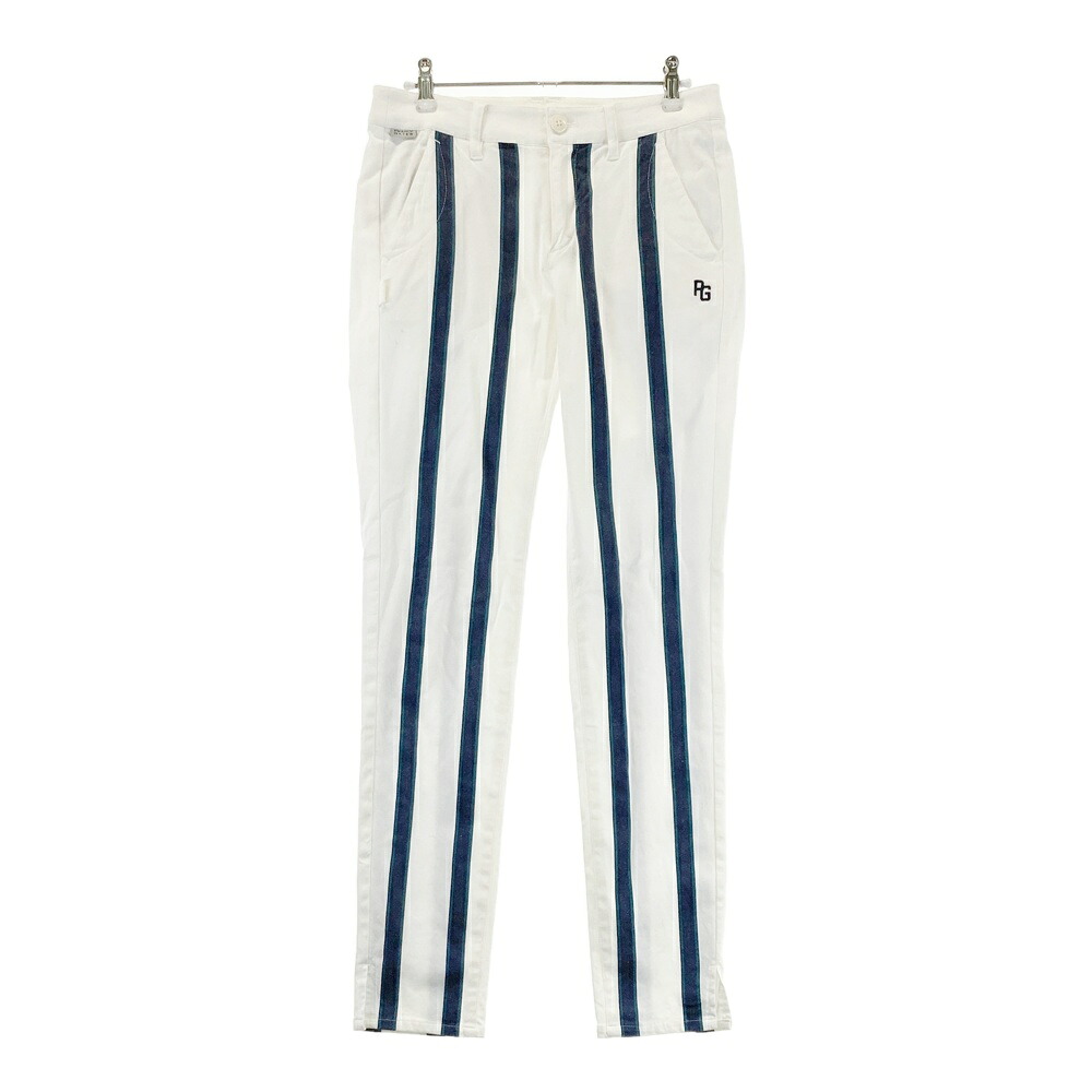 PEARLY GATES パーリーゲイツ 30周年モデル ストレッチパンツ ストライプ柄 ホワイト系 0 【中古】ゴルフウェア レディース